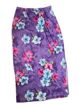 Vintage We Too Sportswear Purple Floral Hibiscus Maxi Skirt Size Large Tropical